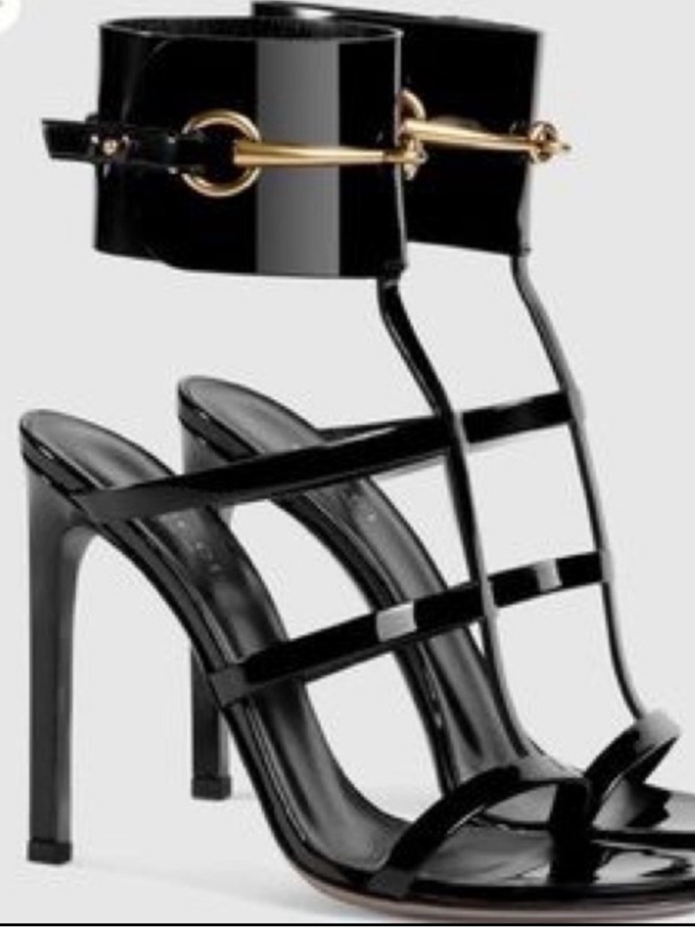 Gucci Horsebit Patent Leather Strappy Cage Sandals Black 37